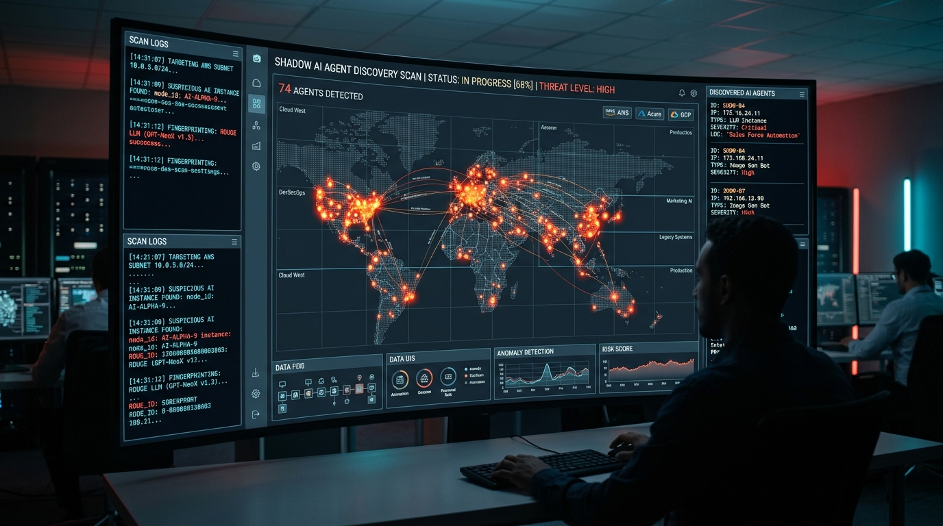 AI Agent Scanner dashboard showing discovered shadow AI agents across infrastructure