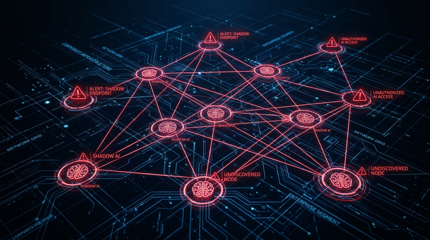 Shadow AI agents hidden across corporate infrastructure visualization